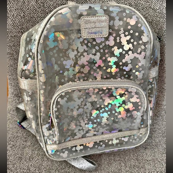 LOUNGEFLY DISNEY Magic Mirror Metallic Silver Holographic Backpack main image 4